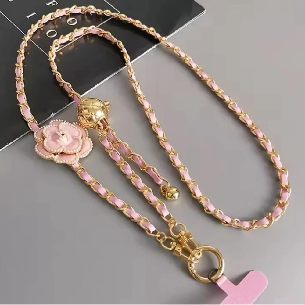 Camellia Flower Cross Body Mobile Phone Hanging Chain or Bag Strap